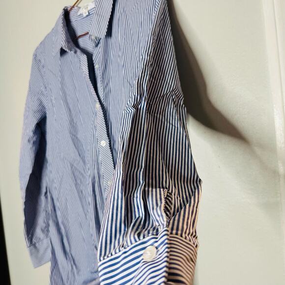 THAKOON COLLECTIVE Blue Stripe Pattern Tie Waist Button Front Shirtdress Size 10 - Picture 8 of 13